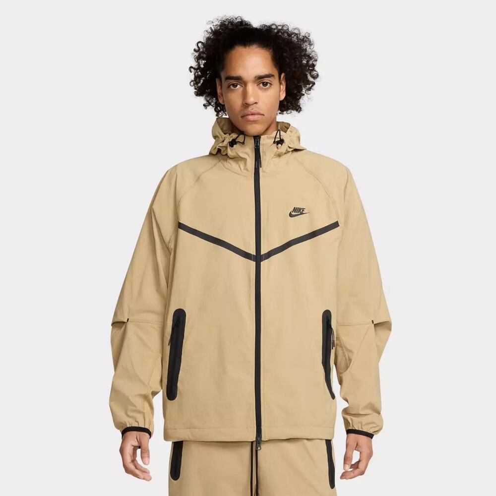 NEW Nike Tech Windrunner Jacket S Beige Woven Full Zip Hooded Streetwear - Picture 2 of 11